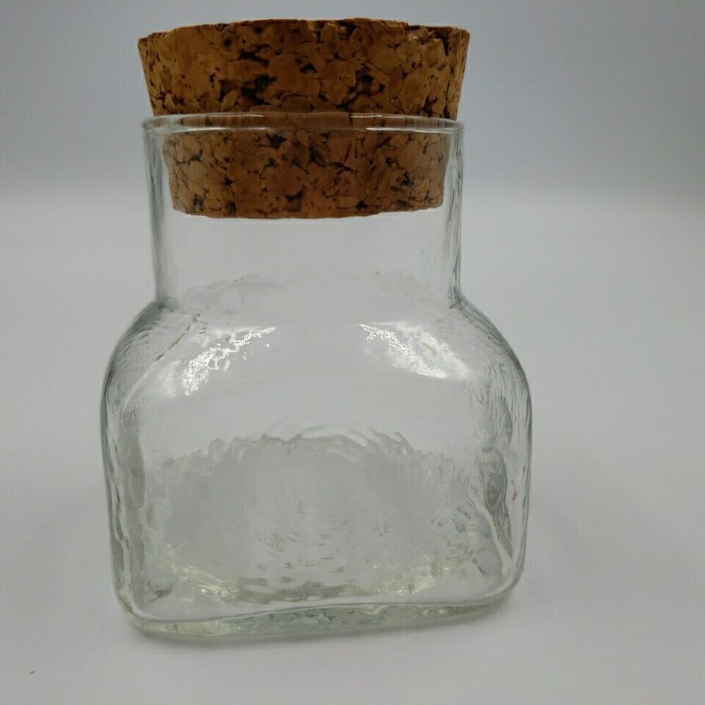 Vintage Round Square Clear Glass Jar With Cork Lid Textured Bottle Apothecary
